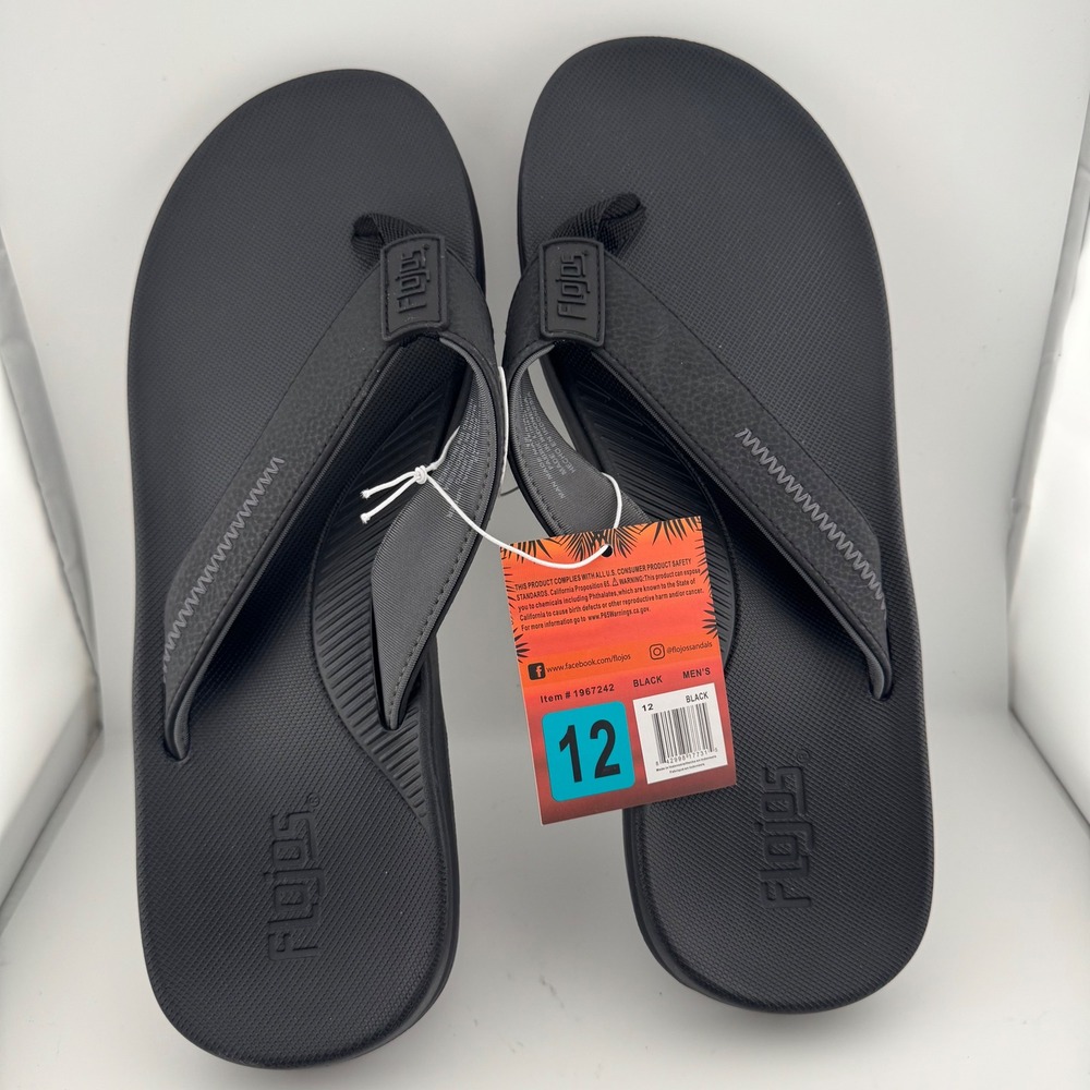 Flojos Flip Flop Sandals Mens 12 Black New Textured Thong Summer Beach 1967242